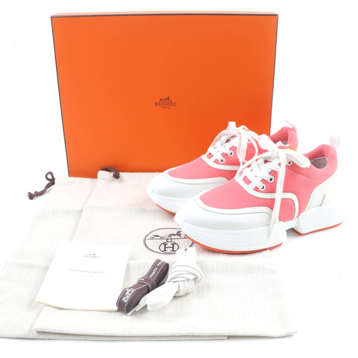 Excellent HERMES Low cut sneakers Giga Lace up White pink leather Women 36