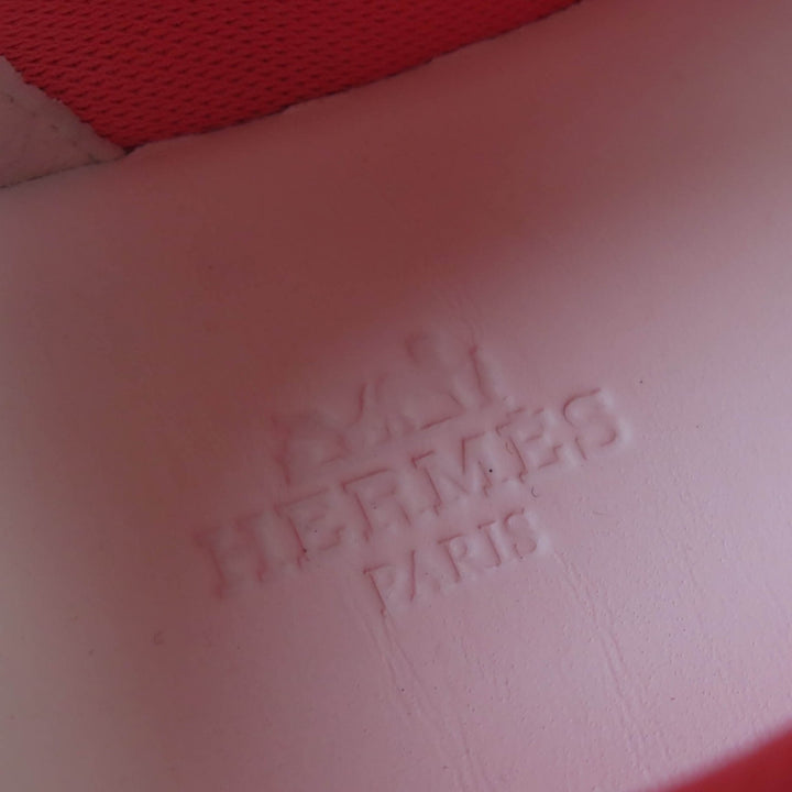 HERMES ローカットスニーカー ギガ レースアップ ホワイト ピンク レザー レディース 36
