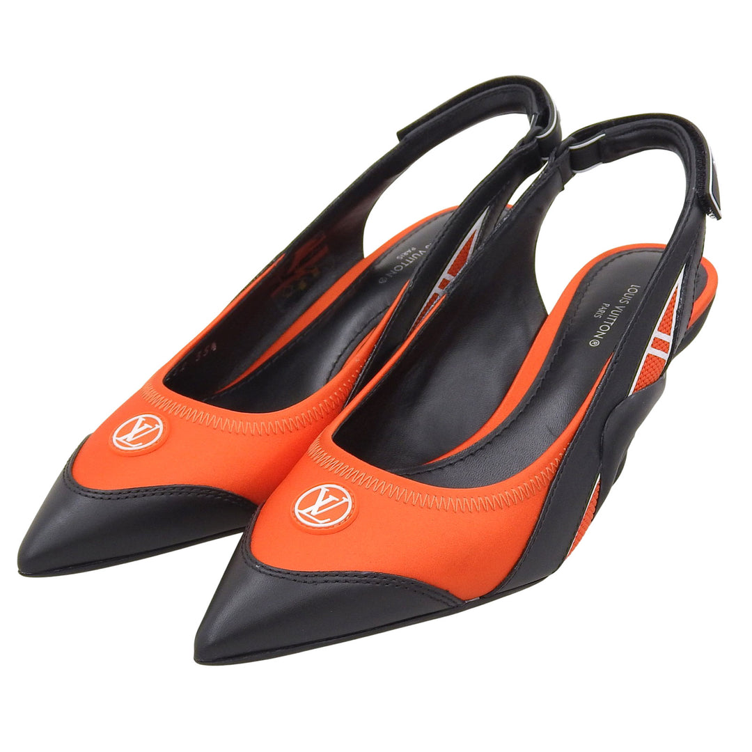 Excellent LOUIS VUITTON pumps Arclight line Orange black leather Women 35.5