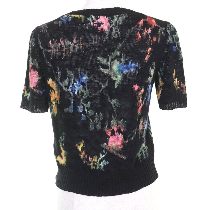 Excellent Christian Dior Short sleeve knit Floral black Hemp Women 40
