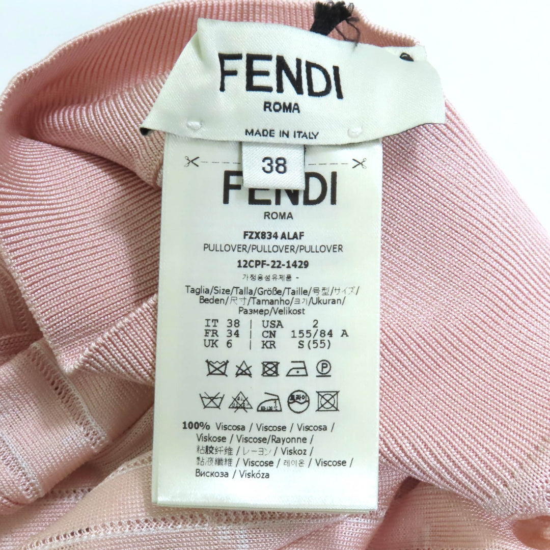新品 FENDI ニット クロップド丈 ハイネック 長袖 ピンク レーヨン レディース 38 FZX834