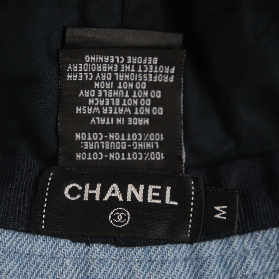 優れたCHANEL帽子スパンコールロゴデニムバケットハットアイスブルーコットンレディースM