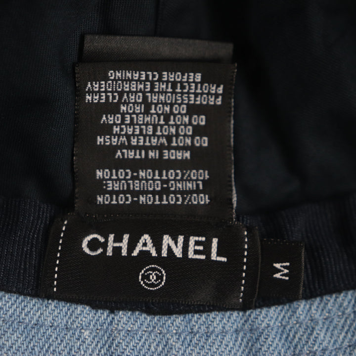 優れたCHANEL帽子スパンコールロゴデニムバケットハットアイスブルーコットンレディースM