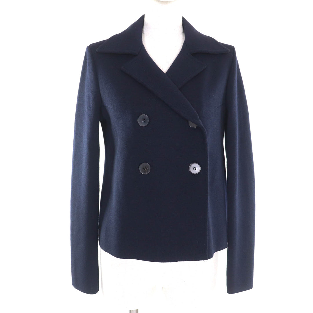 Great JIL SANDER Jacket double-breasted knit Navy wool Women 34 JSPL757039