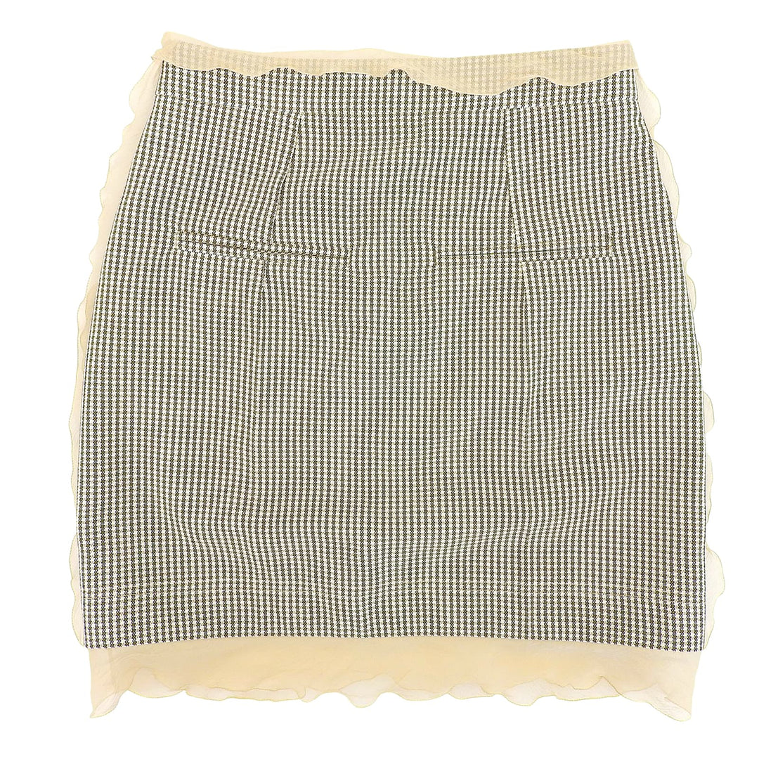 Excellent FENDI skirt Houndstooth chiffon Beige brown wool Women 36 FQ7416