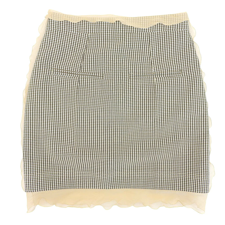 Excellent FENDI skirt Houndstooth chiffon Beige brown wool Women 36 FQ7416
