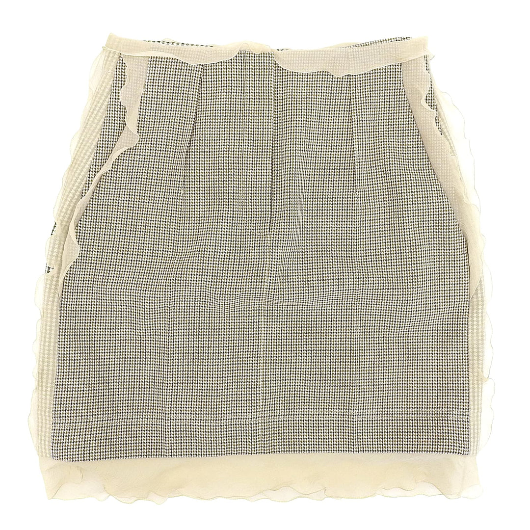 Excellent FENDI skirt Houndstooth chiffon Beige brown wool Women 36 FQ7416