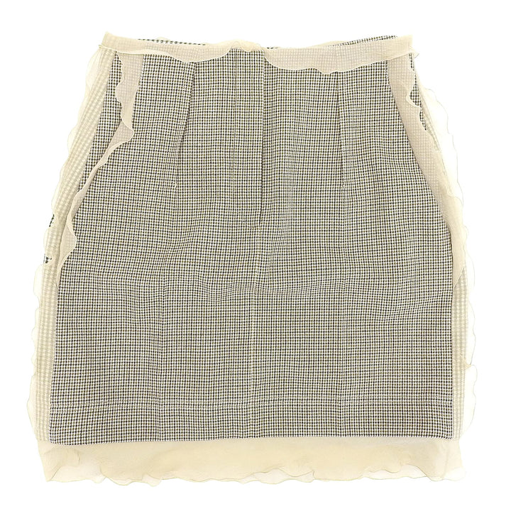 Excellent FENDI skirt Houndstooth chiffon Beige brown wool Women 36 FQ7416