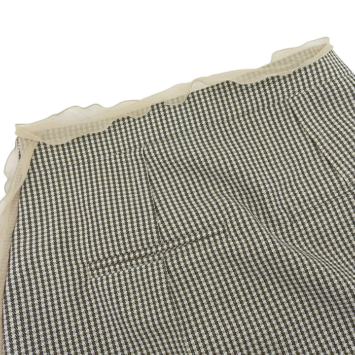 Excellent FENDI skirt Houndstooth chiffon Beige brown wool Women 36 FQ7416