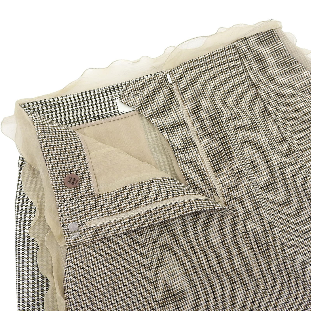 Excellent FENDI skirt Houndstooth chiffon Beige brown wool Women 36 FQ7416