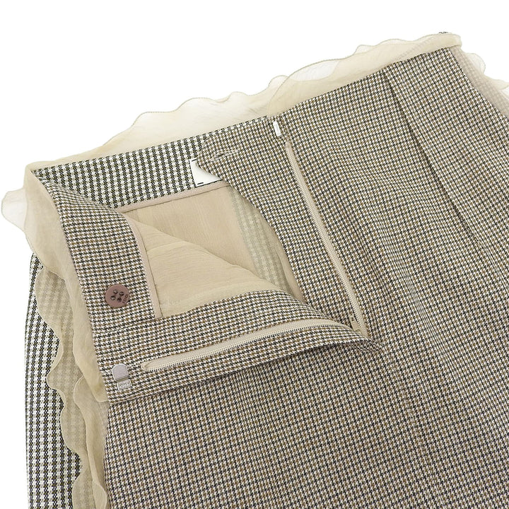 Excellent FENDI skirt Houndstooth chiffon Beige brown wool Women 36 FQ7416