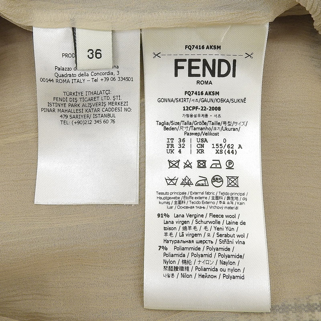 Excellent FENDI skirt Houndstooth chiffon Beige brown wool Women 36 FQ7416