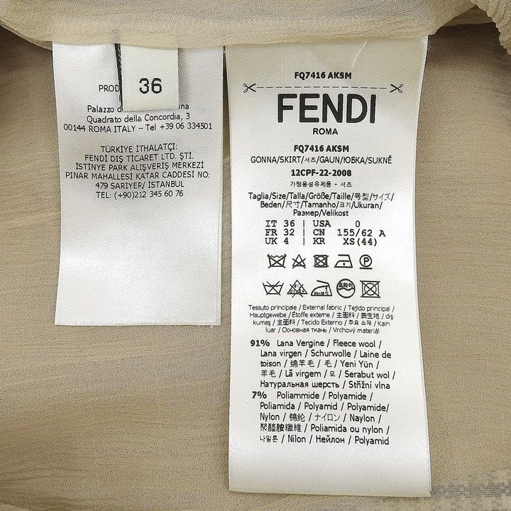 Excellent FENDI skirt Houndstooth chiffon Beige brown wool Women 36 FQ7416