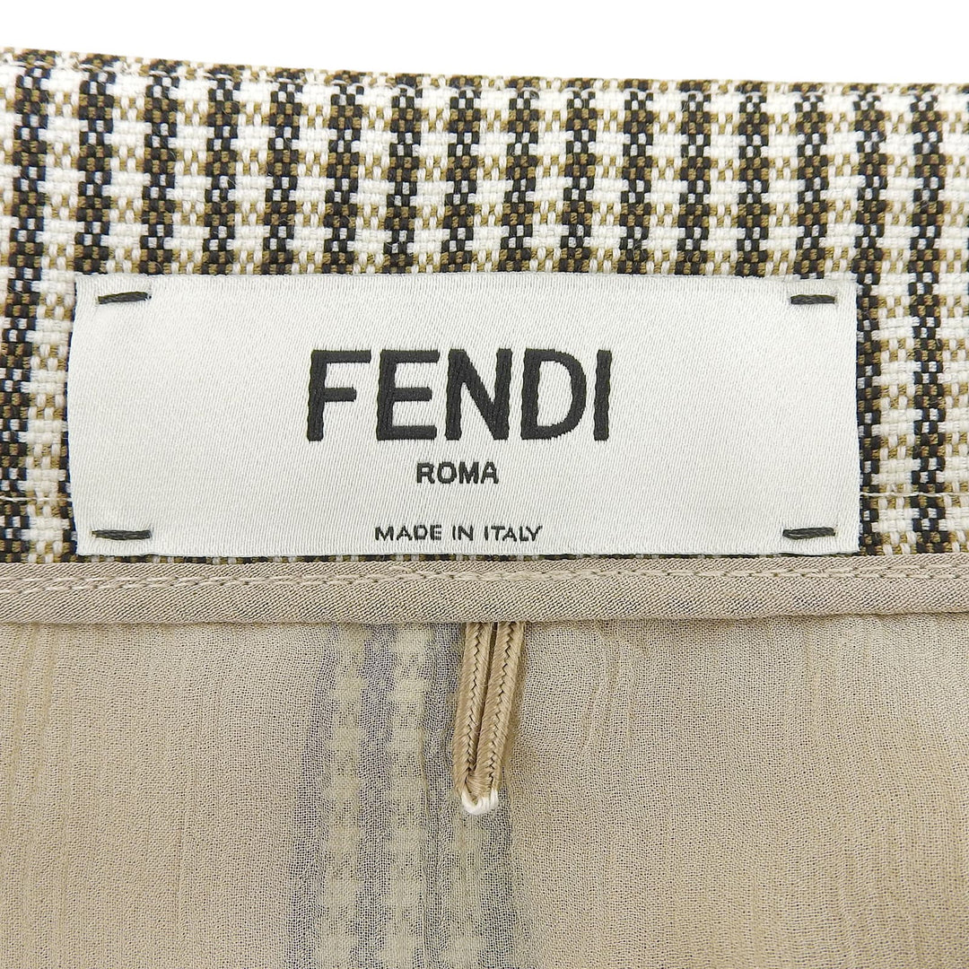 Excellent FENDI skirt Houndstooth chiffon Beige brown wool Women 36 FQ7416