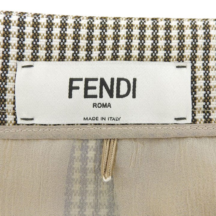 Excellent FENDI skirt Houndstooth chiffon Beige brown wool Women 36 FQ7416