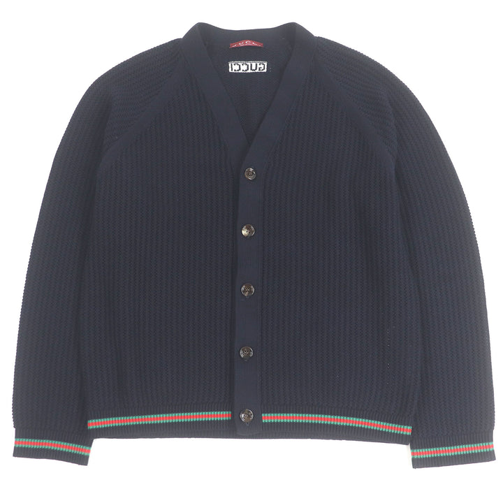 Excellent GUCCI cardigan Cotton jersey knit cardigan with Web stripe L 788009