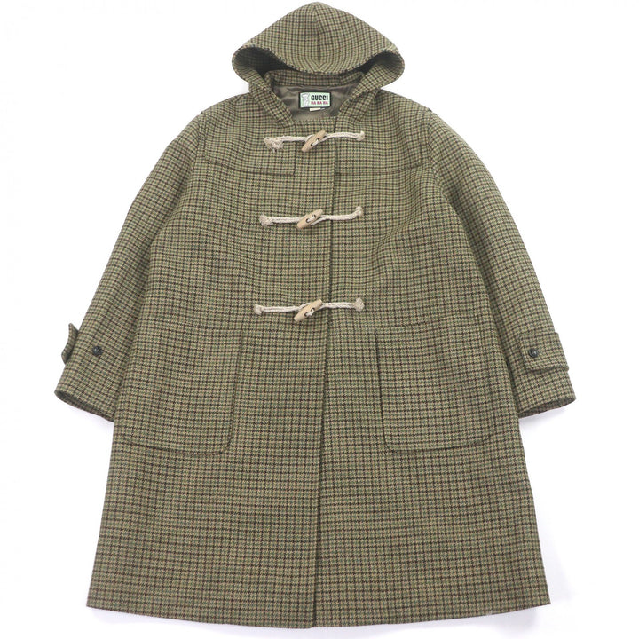 Excellent GUCCI Duffel coat HA HA HA Houndstooth all-over pattern beige wool