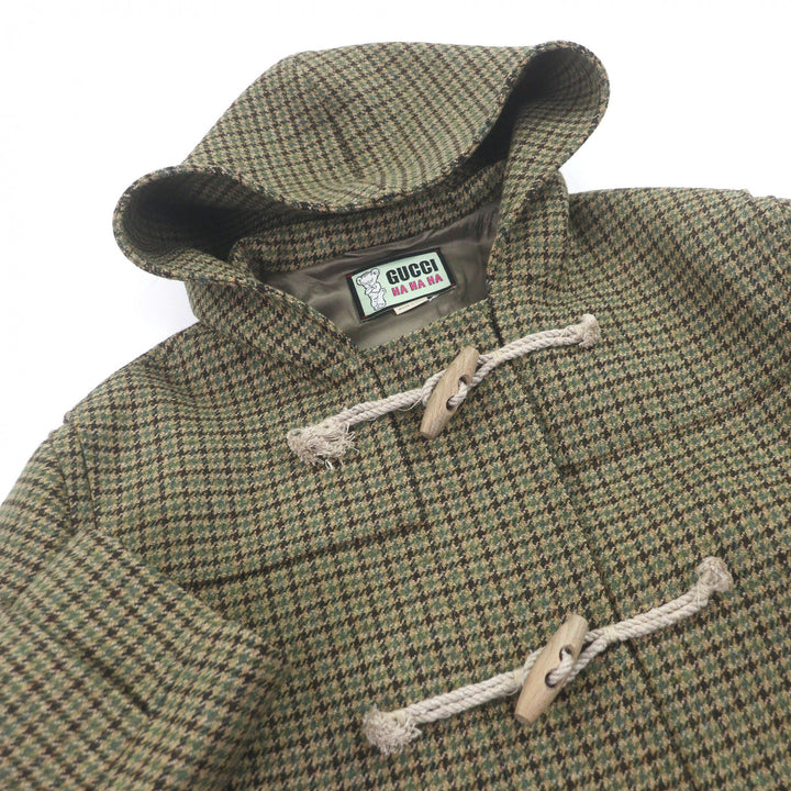 Excellent GUCCI Duffel coat HA HA HA Houndstooth all-over pattern beige wool
