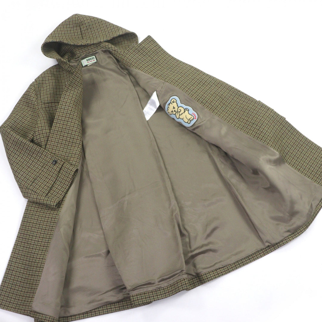 Excellent GUCCI Duffel coat HA HA HA Houndstooth all-over pattern beige wool