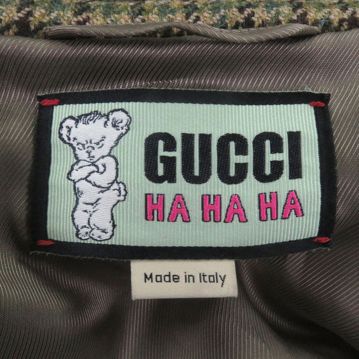 Excellent GUCCI Duffel coat HA HA HA Houndstooth all-over pattern beige wool
