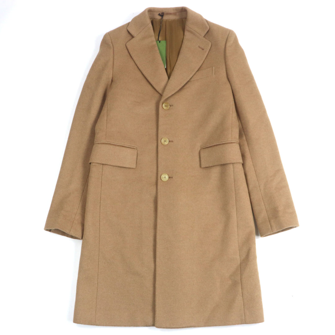 新品 GUCCI チェスターコート シティラベル ロゴボタン ブラウン キャメル メンズ 44 753089