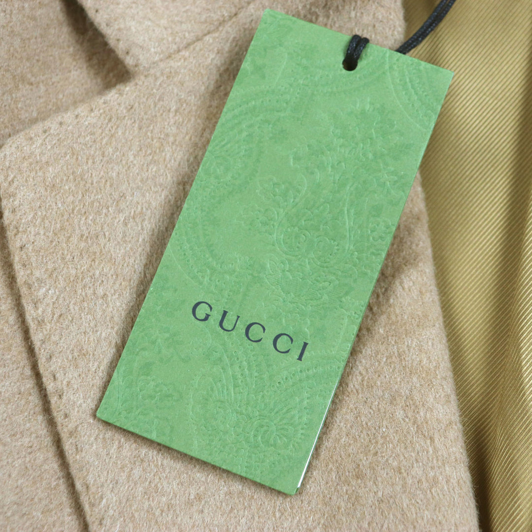 新品 GUCCI チェスターコート シティラベル ロゴボタン ブラウン キャメル メンズ 44 753089