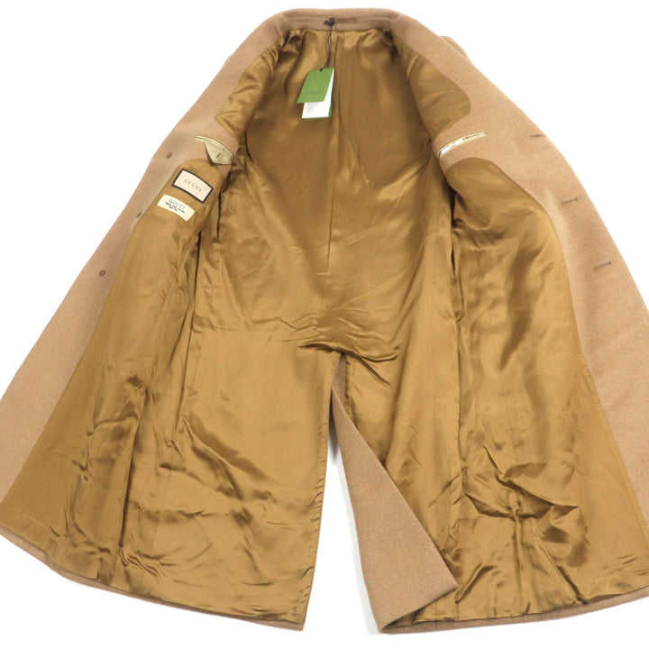 新品 GUCCI チェスターコート シティラベル ロゴボタン ブラウン キャメル メンズ 44 753089