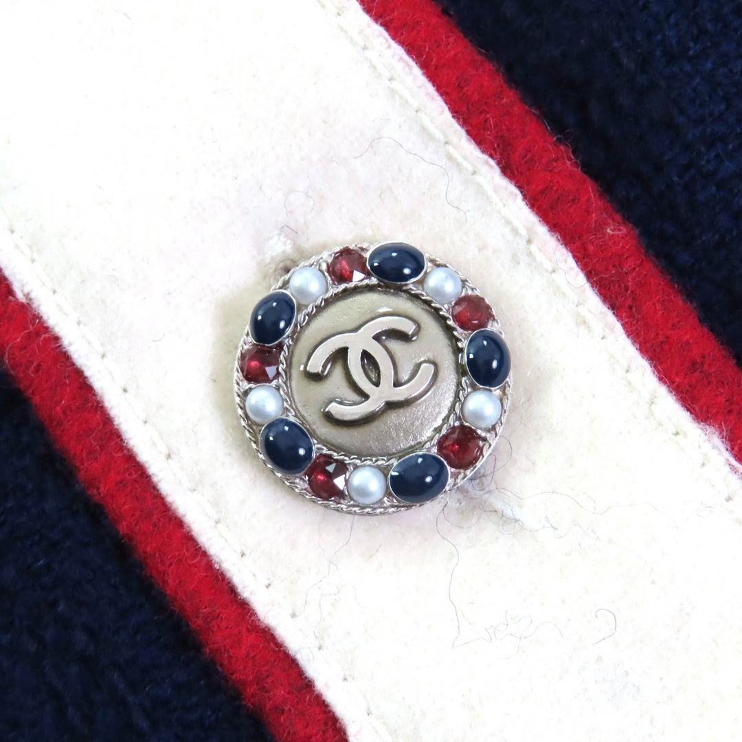 CHANEL ジャケット COCO ボタン 半袖 ウール ツイード ネイビー アイボリー レッド ウール 40 P51806