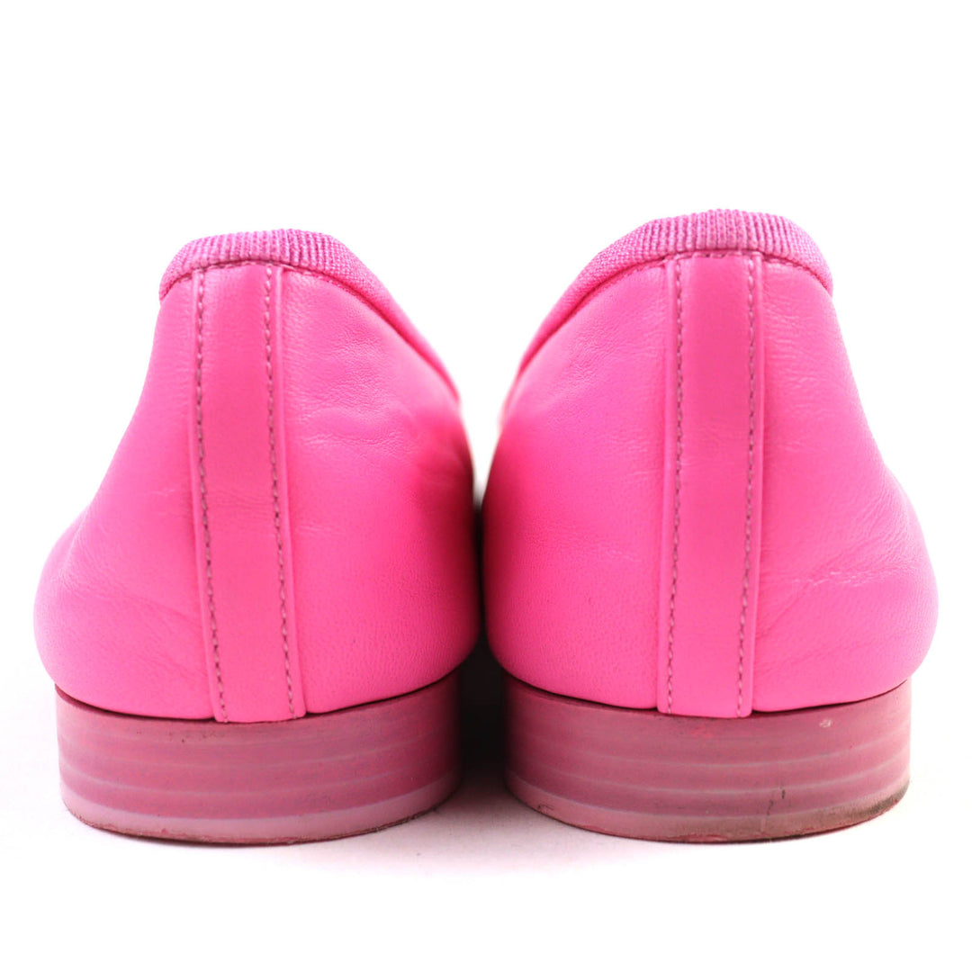 素晴らしい CHANEL パンプス バレリーナ COCO マーク リボン フラットシューズ ピンク レザー 35.5 G02819