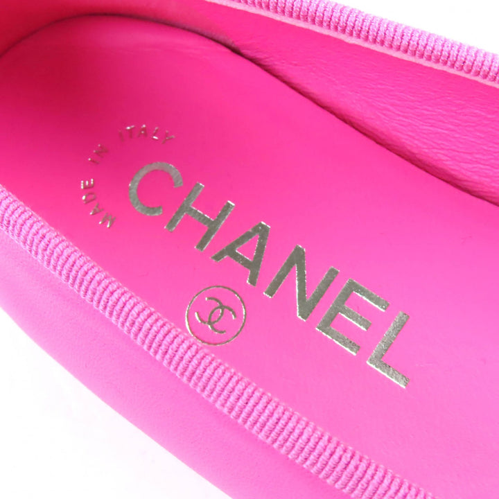 素晴らしい CHANEL パンプス バレリーナ COCO マーク リボン フラットシューズ ピンク レザー 35.5 G02819