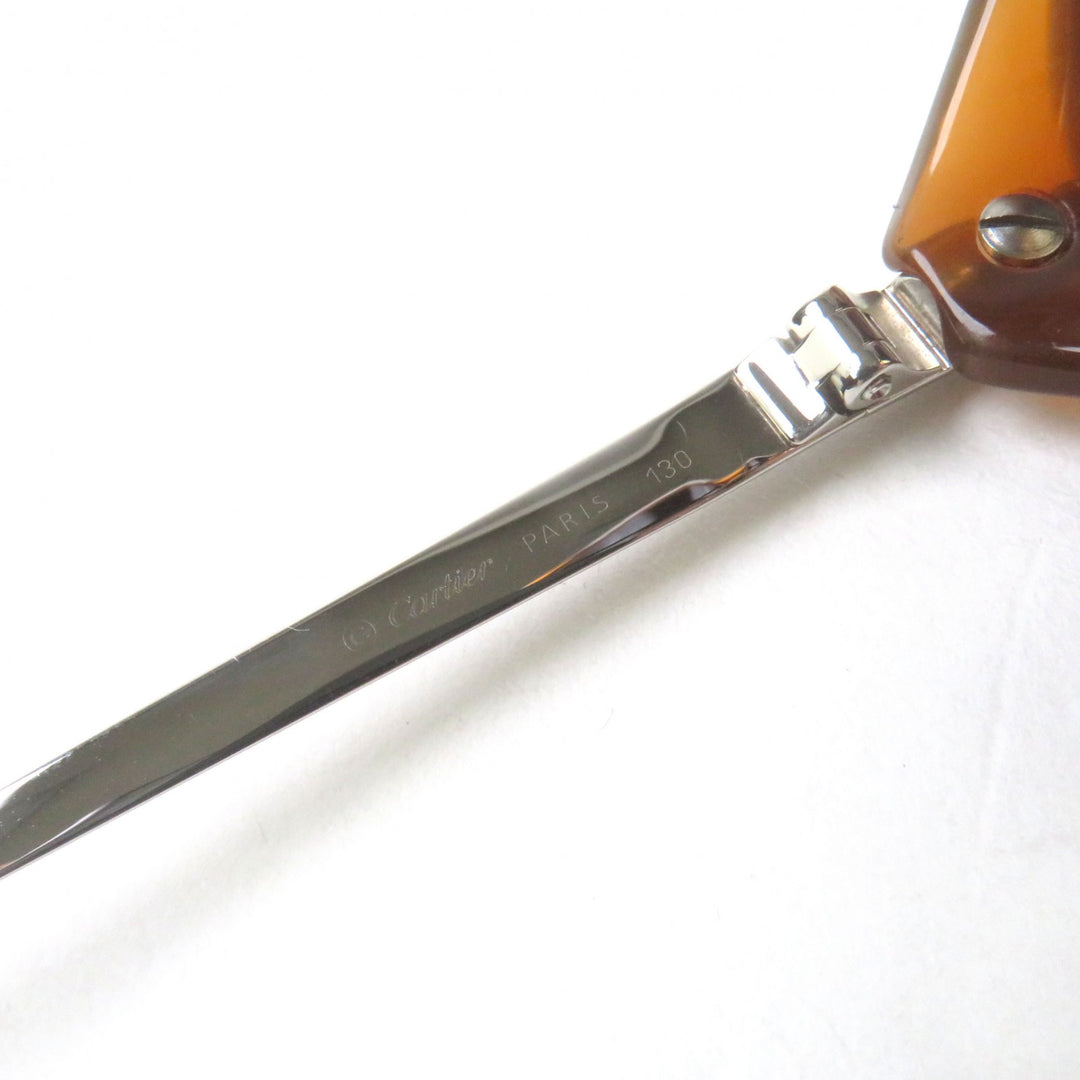 Excellent Cartier sunglasses 2C decor logo engraved oval shape Clear Brown Silver men
