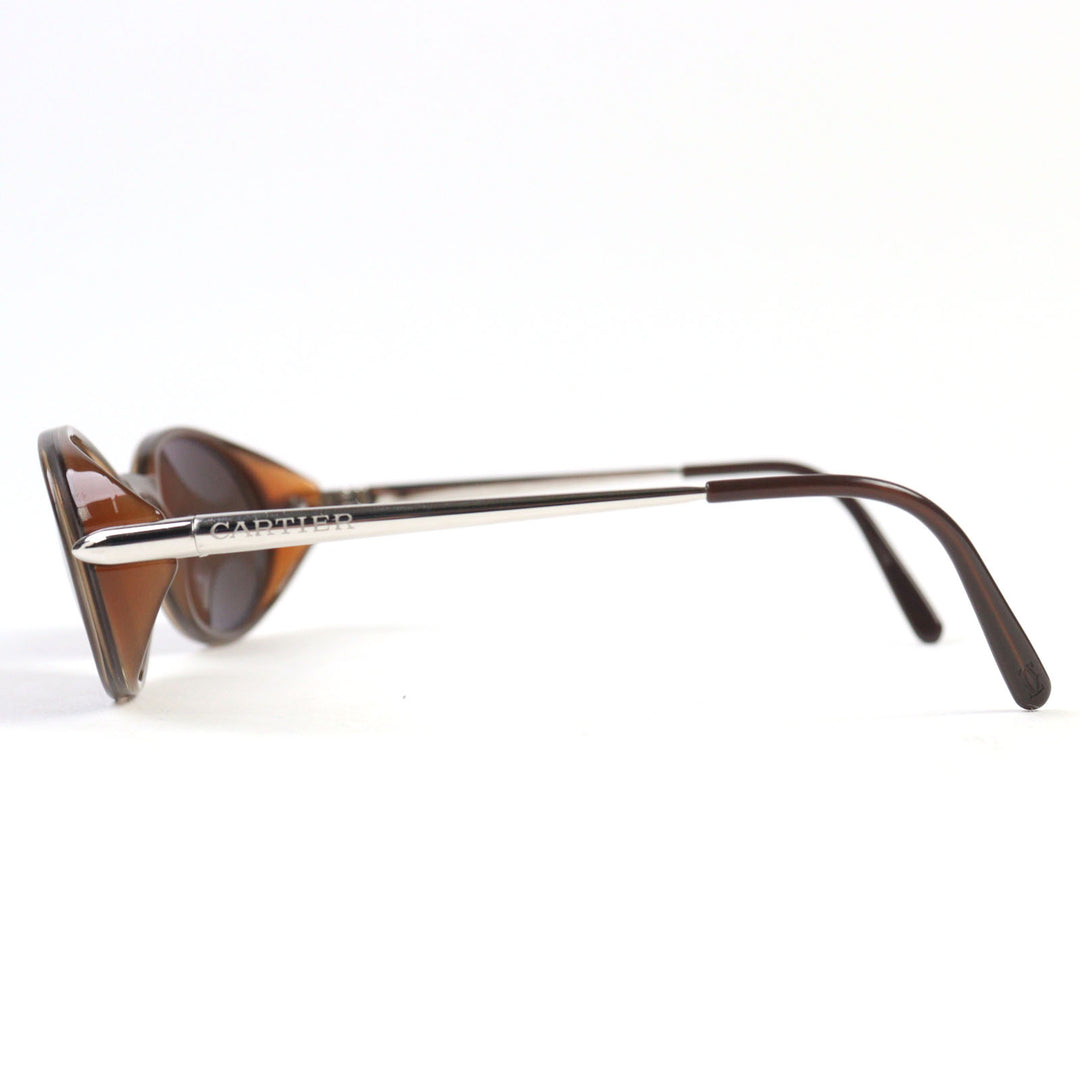 Excellent Cartier sunglasses 2C decor logo engraved oval shape Clear Brown Silver men