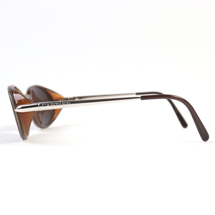 Excellent Cartier sunglasses 2C decor logo engraved oval shape Clear Brown Silver men