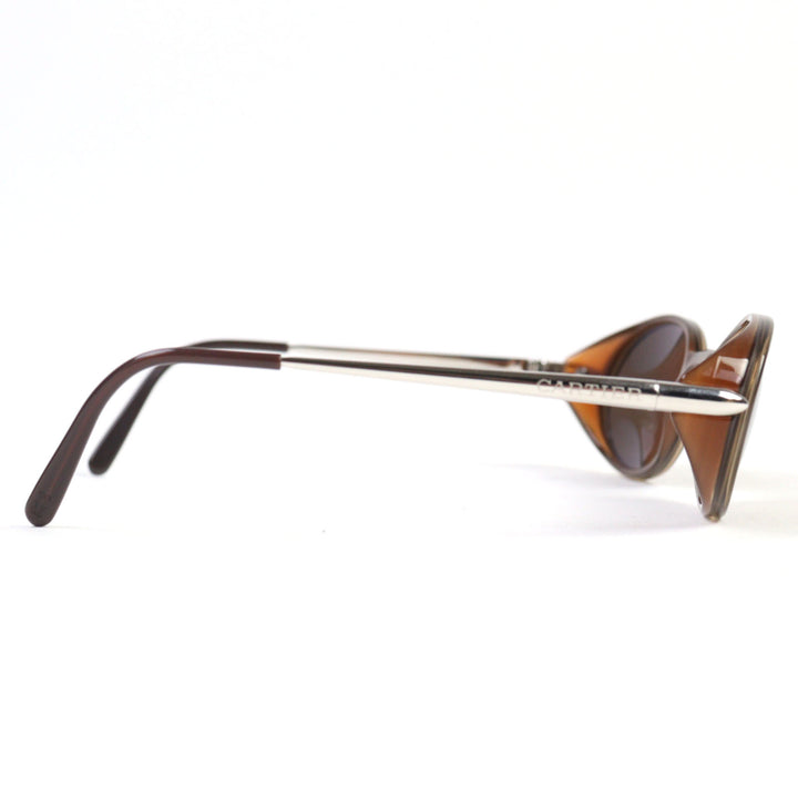 Excellent Cartier sunglasses 2C decor logo engraved oval shape Clear Brown Silver men