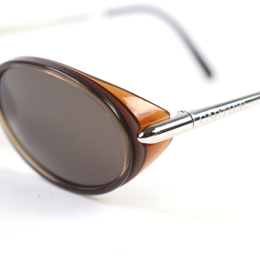Excellent Cartier sunglasses 2C decor logo engraved oval shape Clear Brown Silver men