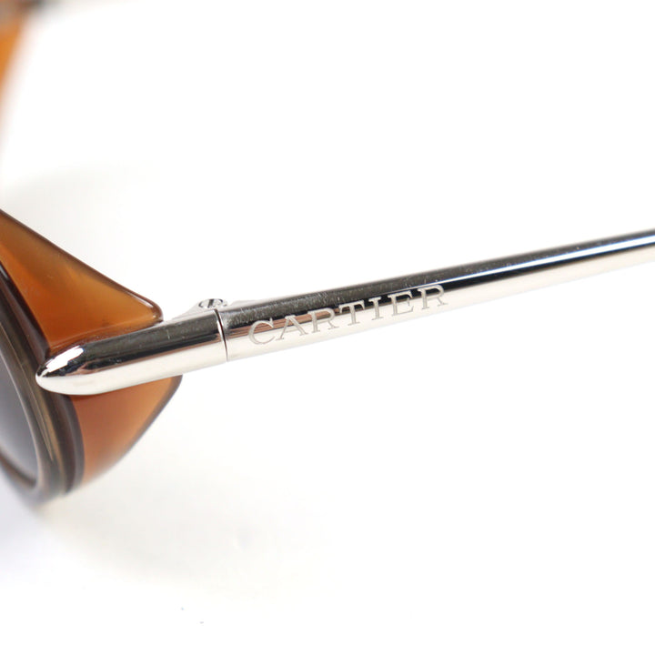 Excellent Cartier sunglasses 2C decor logo engraved oval shape Clear Brown Silver men