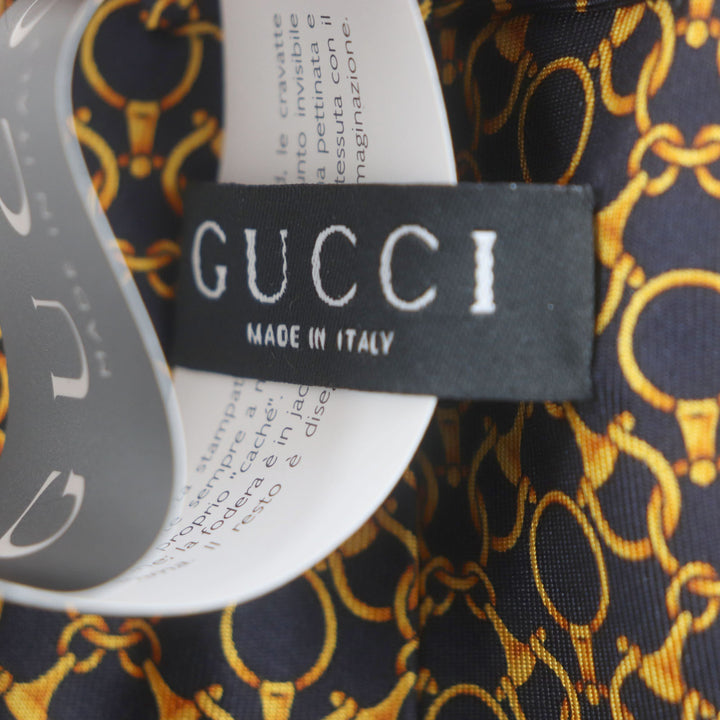 新品 GUCCI ネクタイ クラベート ビットパターン オールオーバーパターン ネイビーゴールド シルク メンズ