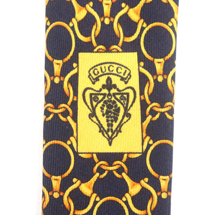 新品 GUCCI ネクタイ クラベート ビットパターン オールオーバーパターン ネイビーゴールド シルク メンズ