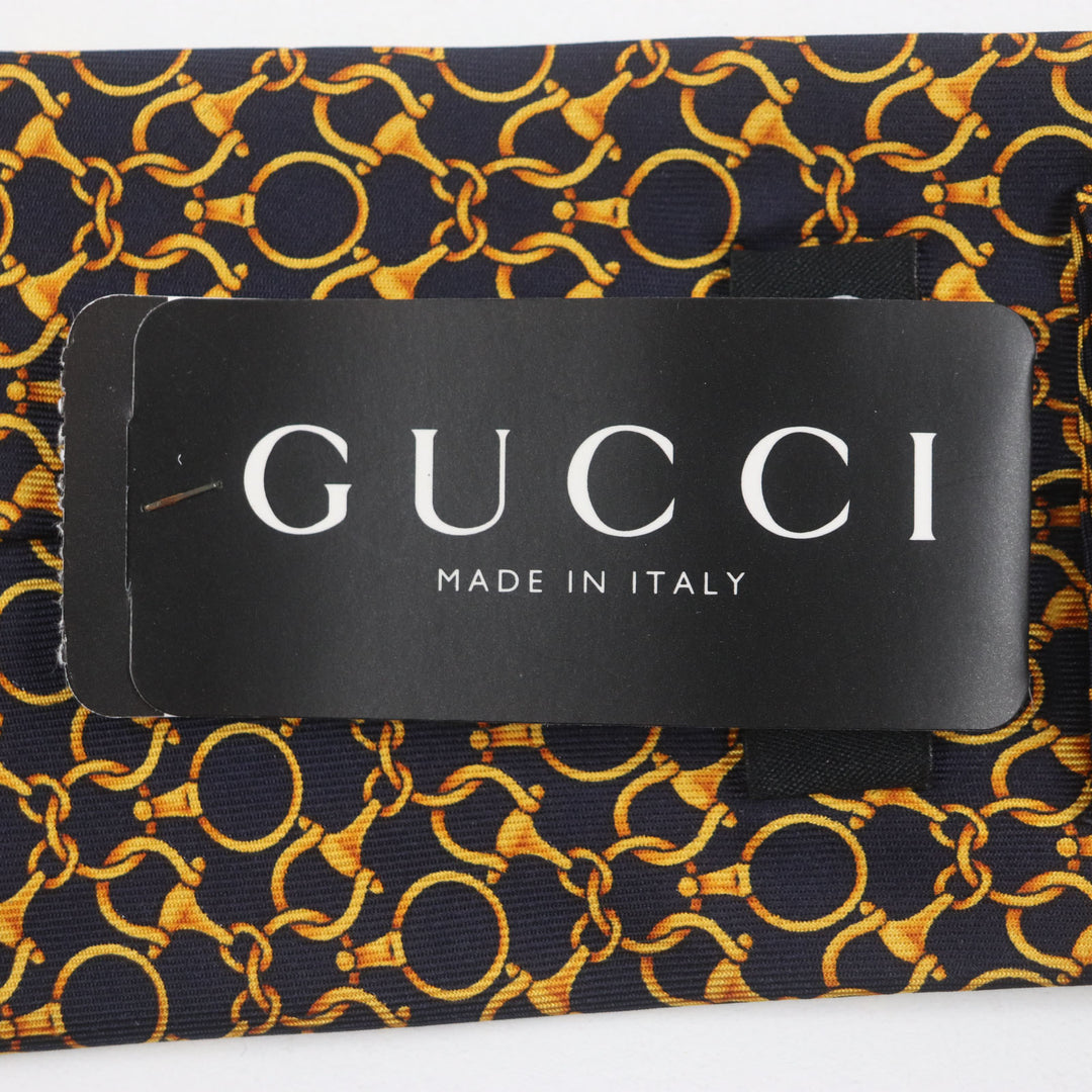 新品 GUCCI ネクタイ クラベート ビットパターン オールオーバーパターン ネイビーゴールド シルク メンズ
