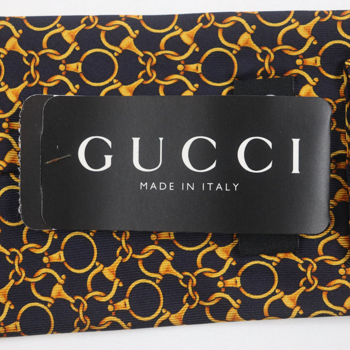 新品 GUCCI ネクタイ クラベート ビットパターン オールオーバーパターン ネイビーゴールド シルク メンズ