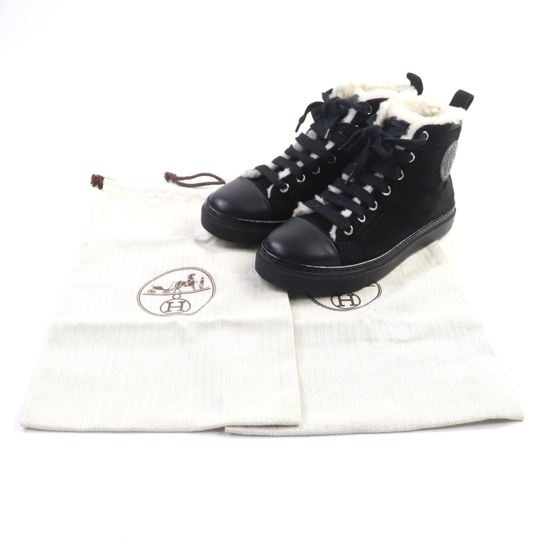 Great HERMES High cut sneakers JIMMY black Suede leather Women 35.5