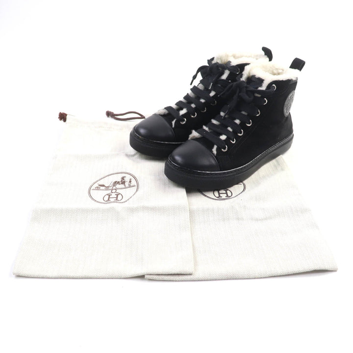 Great HERMES High cut sneakers JIMMY black Suede leather Women 35.5