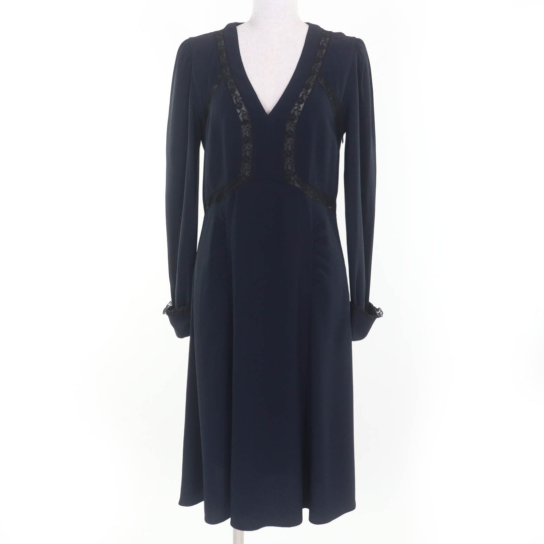 Excellent PRADA one piece Lace combination V-neck long sleeves Navy acetate