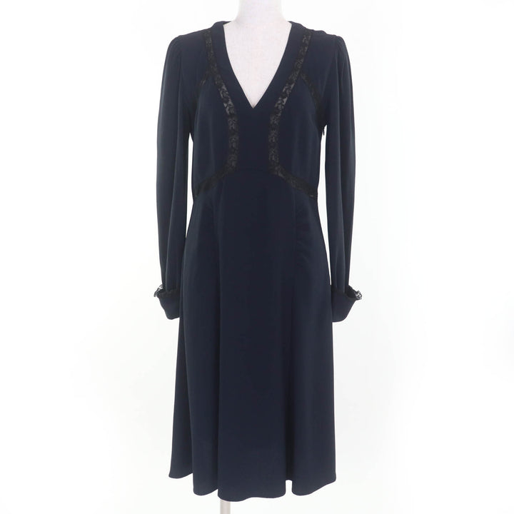 Excellent PRADA one piece Lace combination V-neck long sleeves Navy acetate