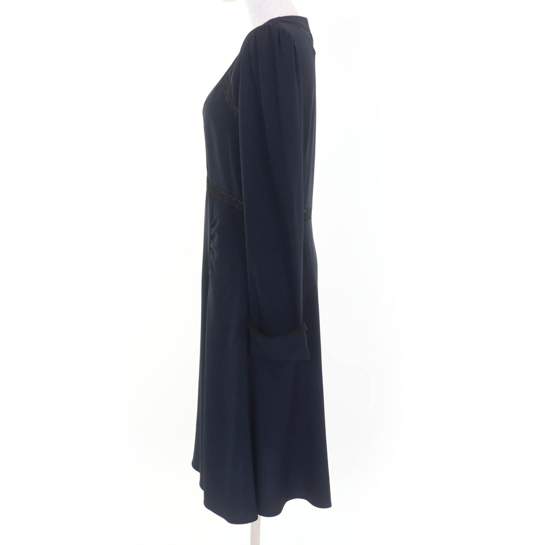 Excellent PRADA one piece Lace combination V-neck long sleeves Navy acetate