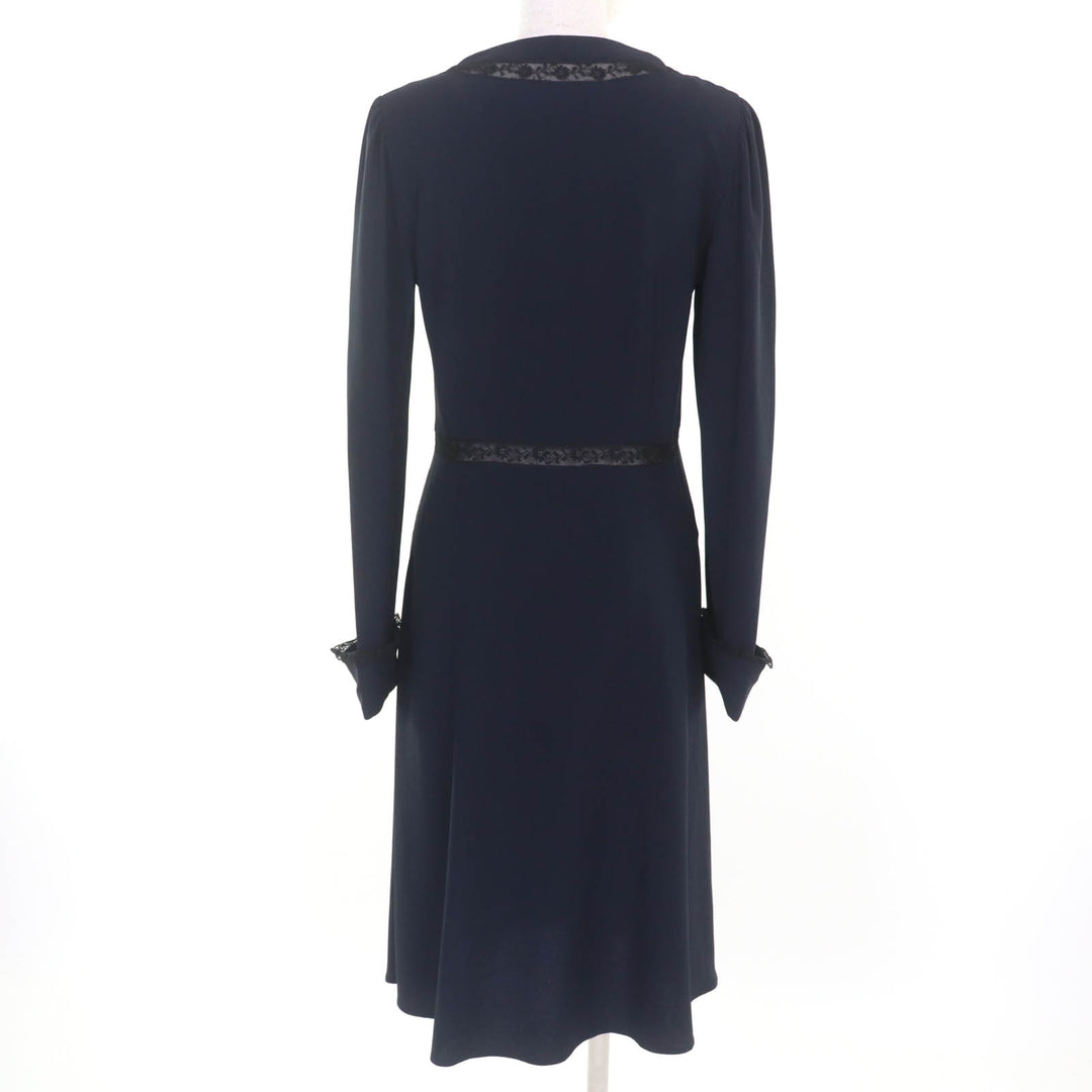 Excellent PRADA one piece Lace combination V-neck long sleeves Navy acetate
