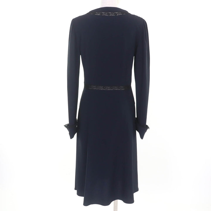 Excellent PRADA one piece Lace combination V-neck long sleeves Navy acetate