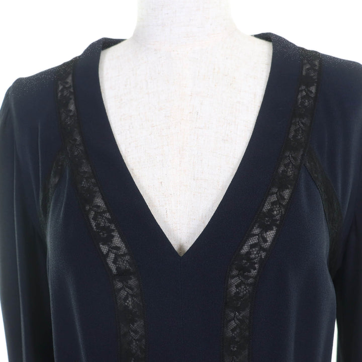 Excellent PRADA one piece Lace combination V-neck long sleeves Navy acetate