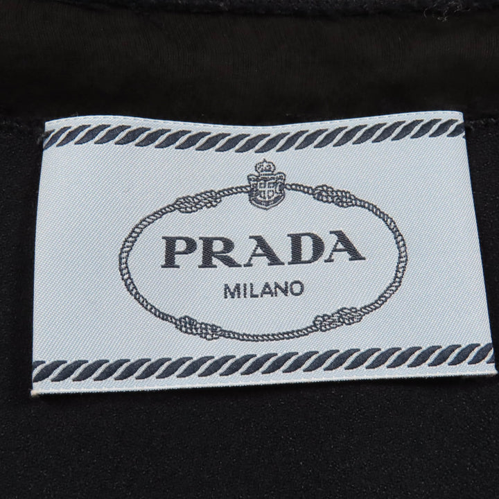 Excellent PRADA one piece Lace combination V-neck long sleeves Navy acetate Women 40 P3309