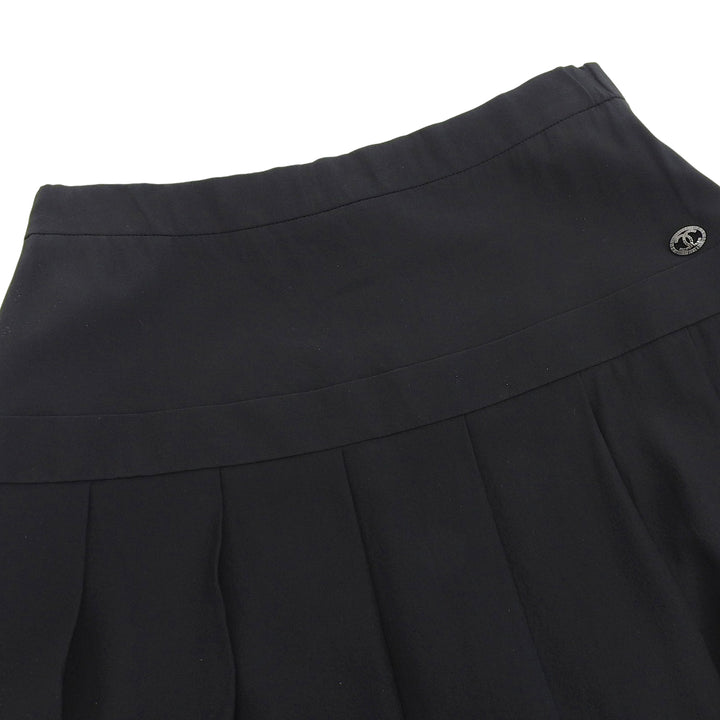 素晴らしいシャネルプリーツスカートブラックシルクレディース38 P46684